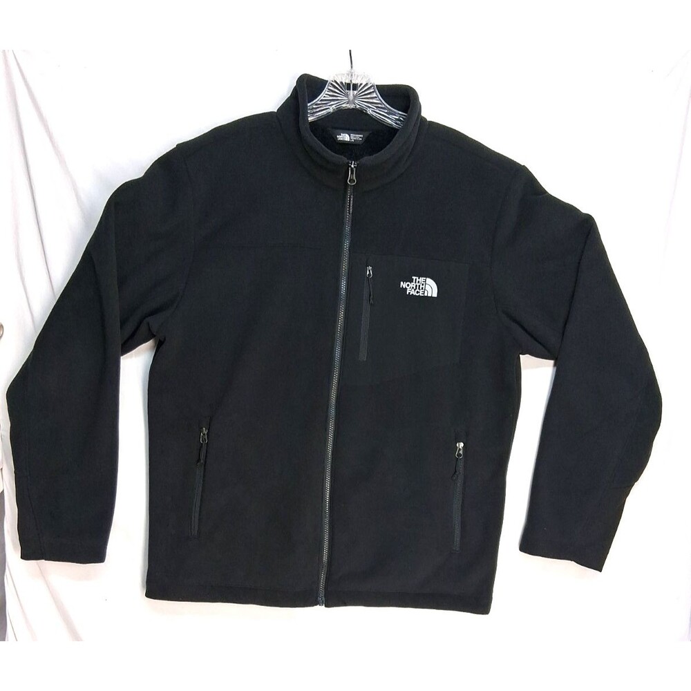 The North Face Fleece Jacket Men L Black Full Zip Mock Neck Pockets Soft Winter